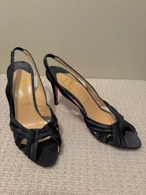 Christian Louboutin Black Satin Slingback Sandal
